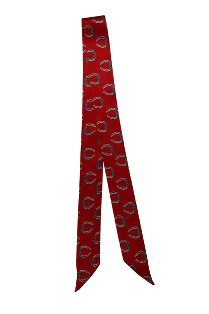 Red Silk Twilly Scarf w/ Horseshoe Pattern