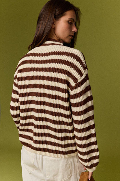 Marissa Rib Knit Striped Zip-Up Cardigan