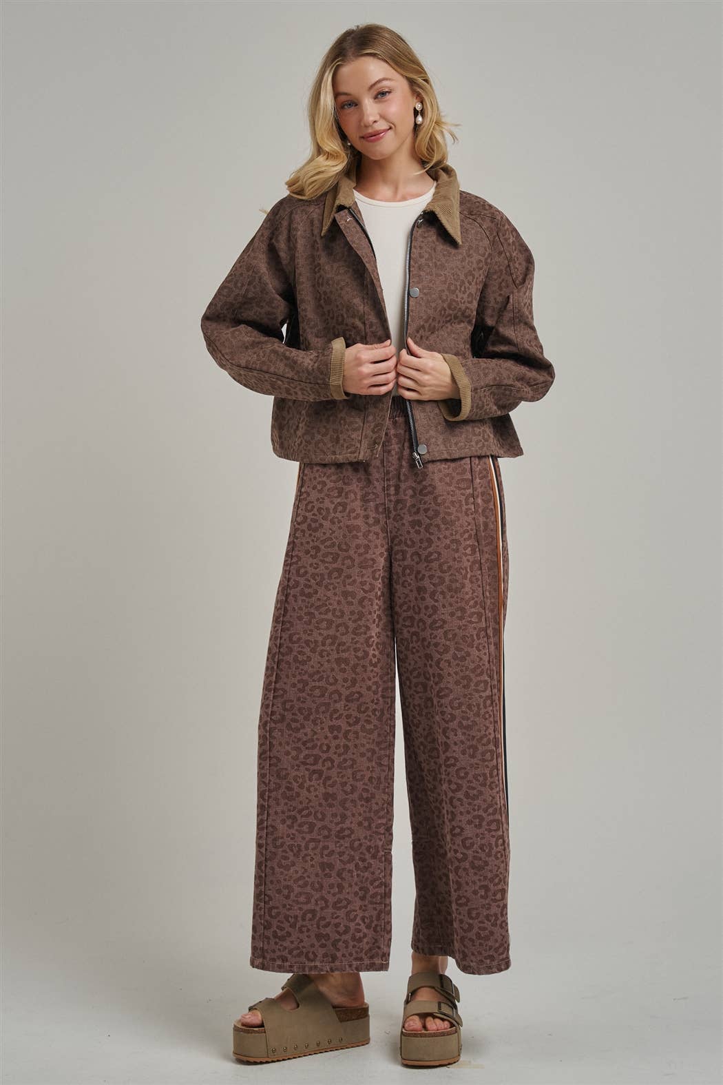 FALL VINTAGE LEOPARD WIDE LEG PANTS