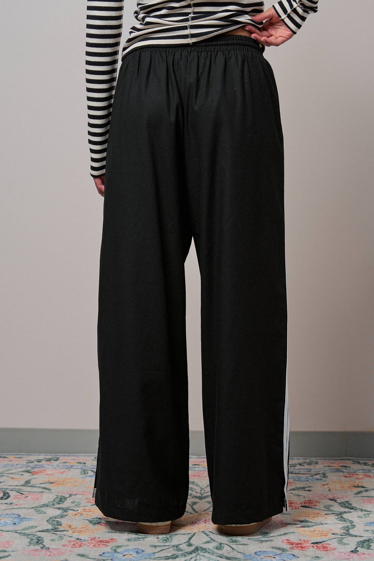 Wide Leg Side Stripe Linen Track Pant