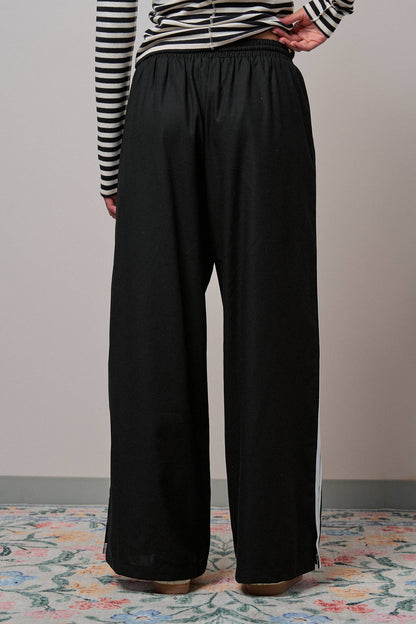Wide Leg Side Stripe Linen Track Pant