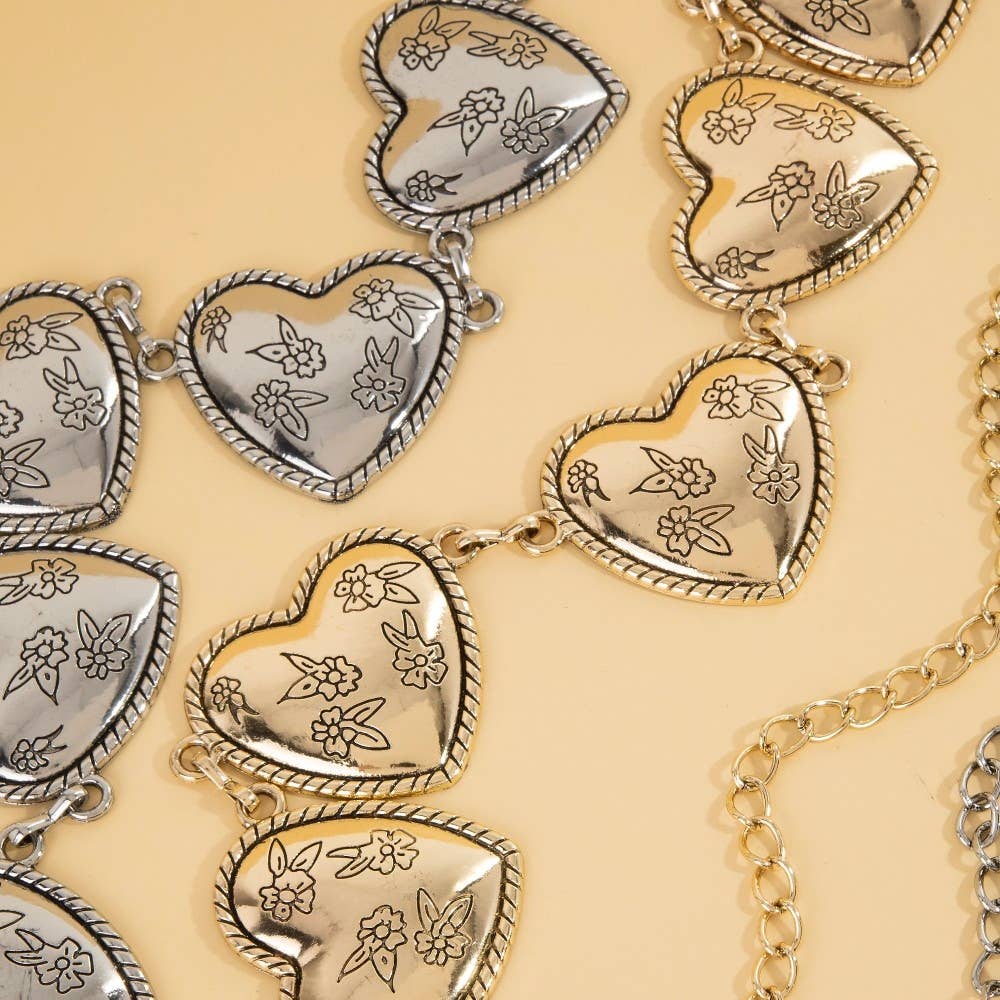 Floral Engraved Heart Chain Belt