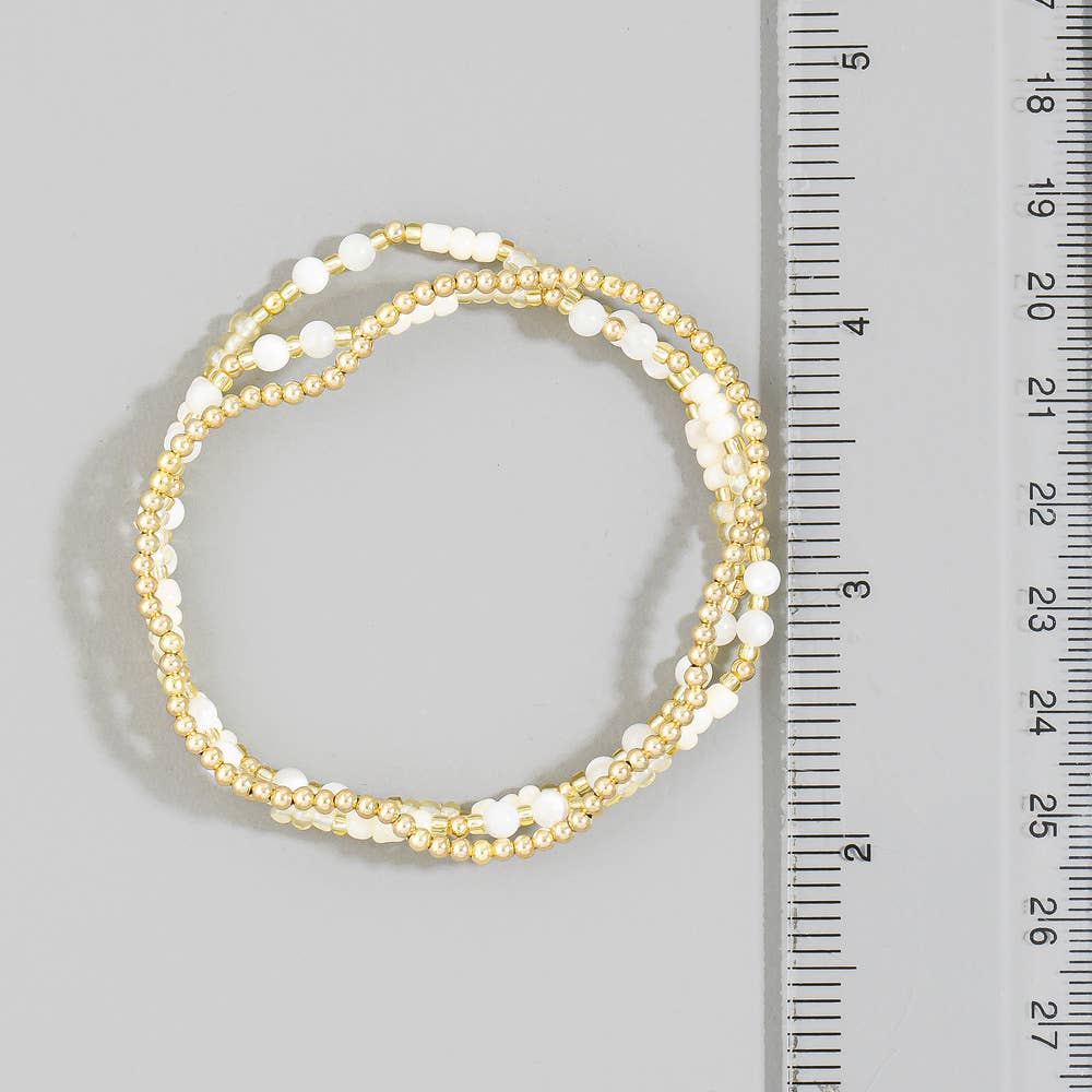 Shell Bead And Gold Stretch Layered Bracelet Set