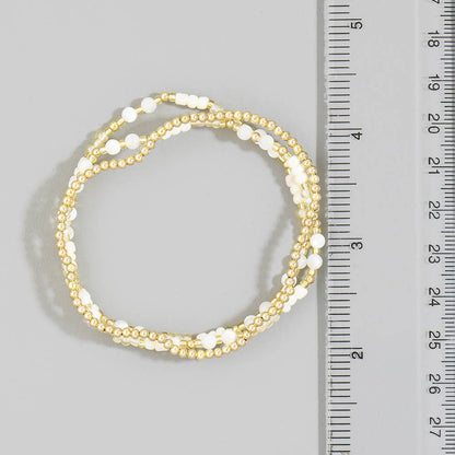 Shell Bead And Gold Stretch Layered Bracelet Set