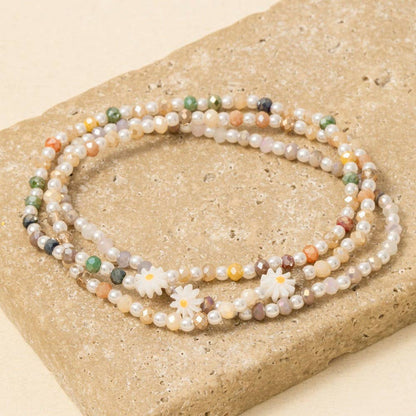 Flower Charm Beaded Bracelet 3 Set