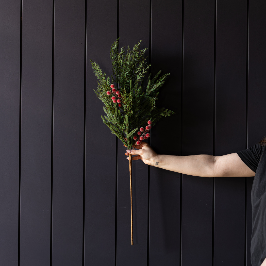 Red Plum Frosted Berry Norfolk Cypress Real Touch Stems: Medium Stem - 31”