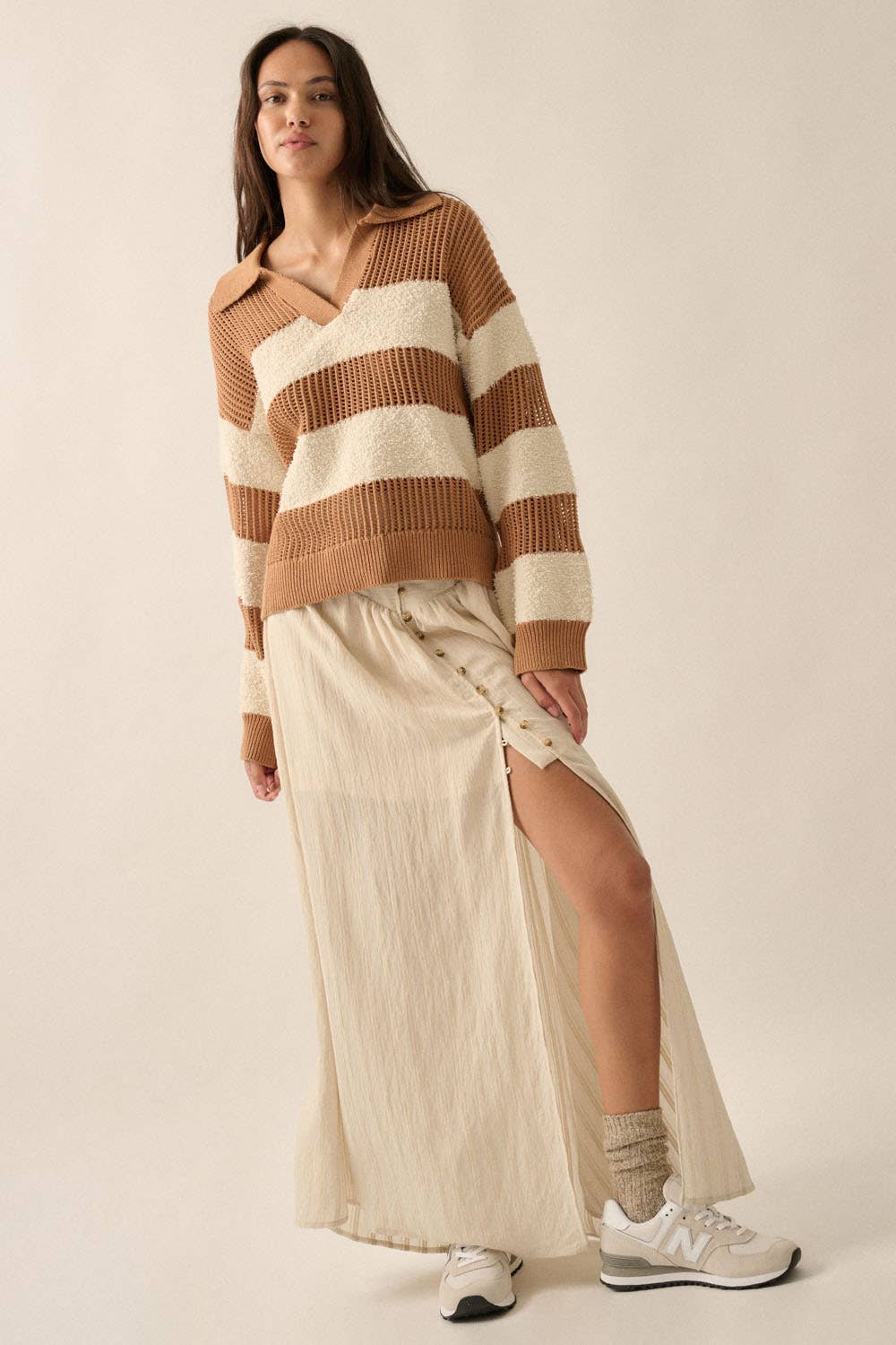 The Sierra Knit Striped Collared Sweater