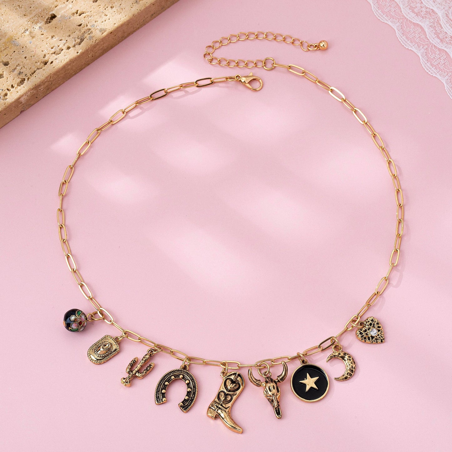 Western Charm Necklace - Boot cross heart