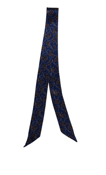 Blue Silk Twilly Scarf w/ Horseshoes & Rope Details