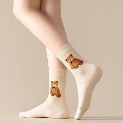 Brown Bear Pattern Crew Socks