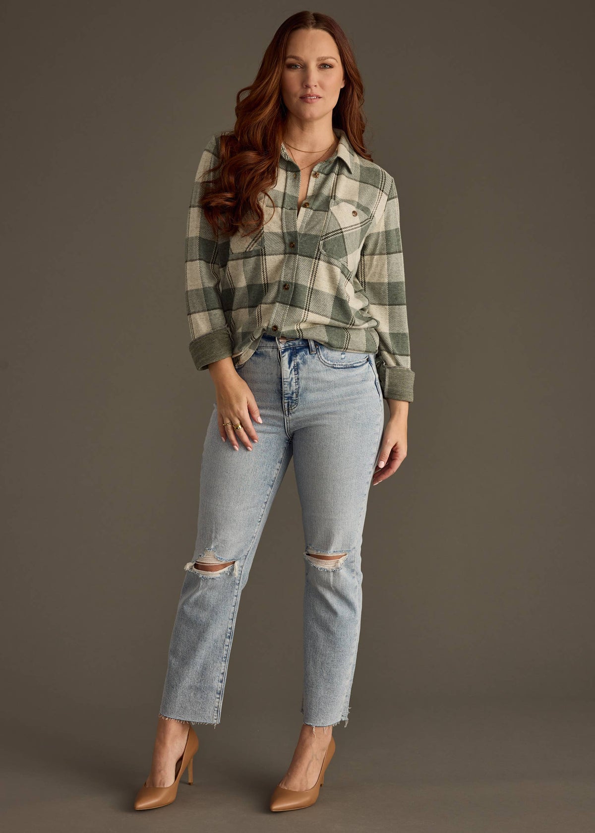 The Oaklee Plaid Button Up Green