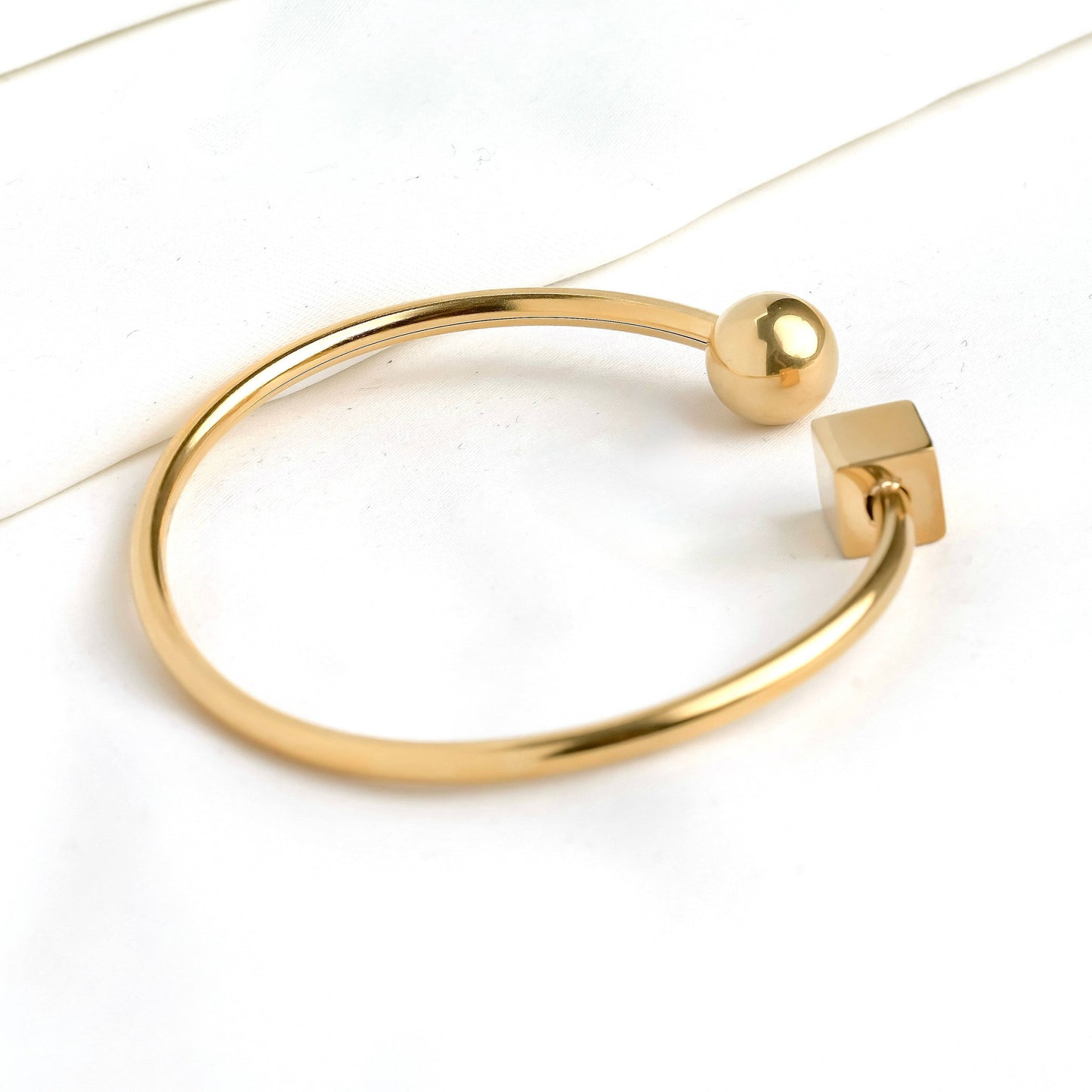 Gold Ball & Cube Cuff Bracelet