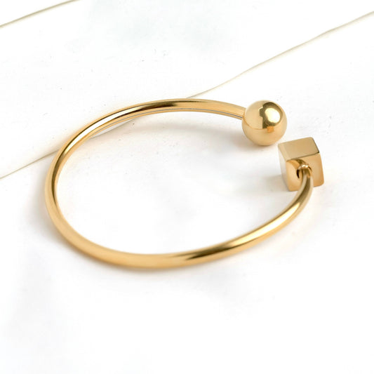 Gold Ball & Cube Cuff Bracelet