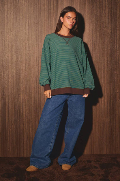 ROUND NECK STRIPE SWEATSHIRT