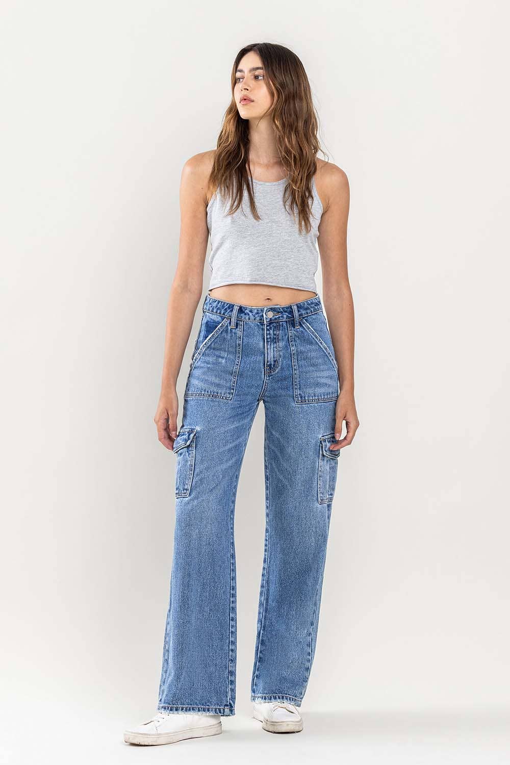 MID RISE CARGO WIDE LEG JEANS