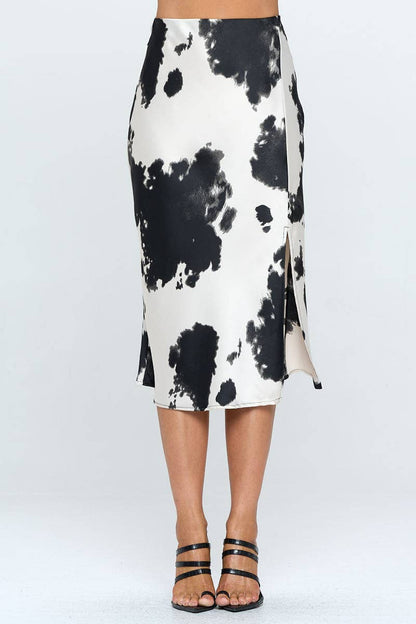 Cow Print Midi Skirt with Slit