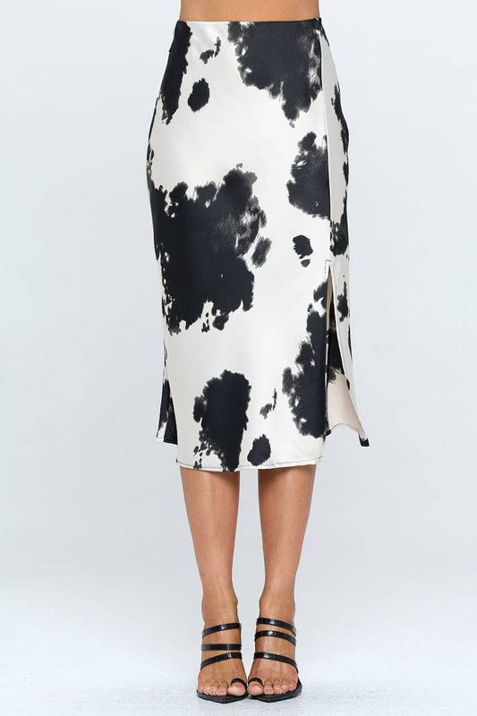 Cow Print Midi Skirt with Slit