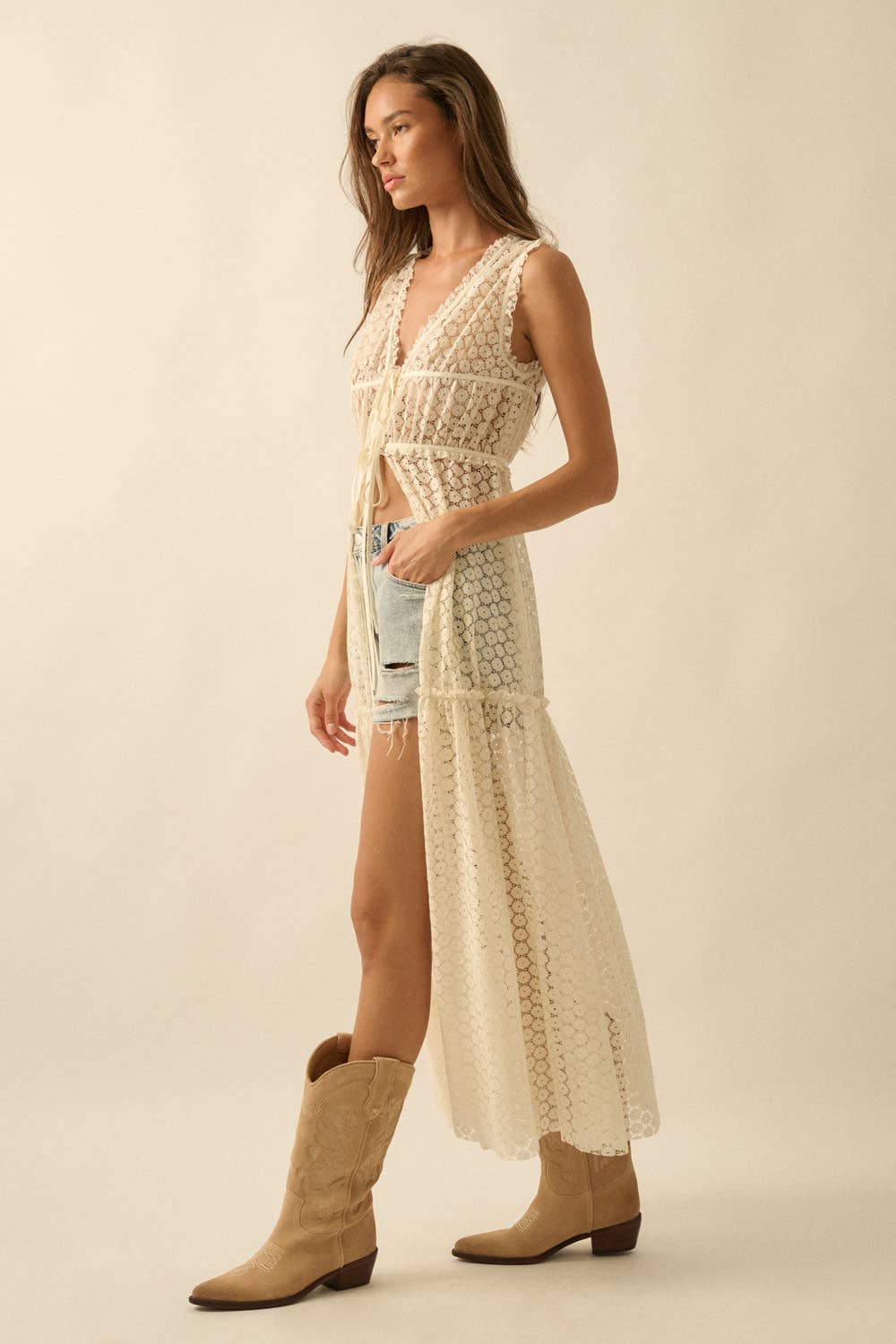 Crochet Lace Tie Maxi Top