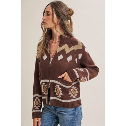 RUSTIC ESCAPE FAIR ISLE 2-WAY ZIP MOCK NECK SWEATER JACKET