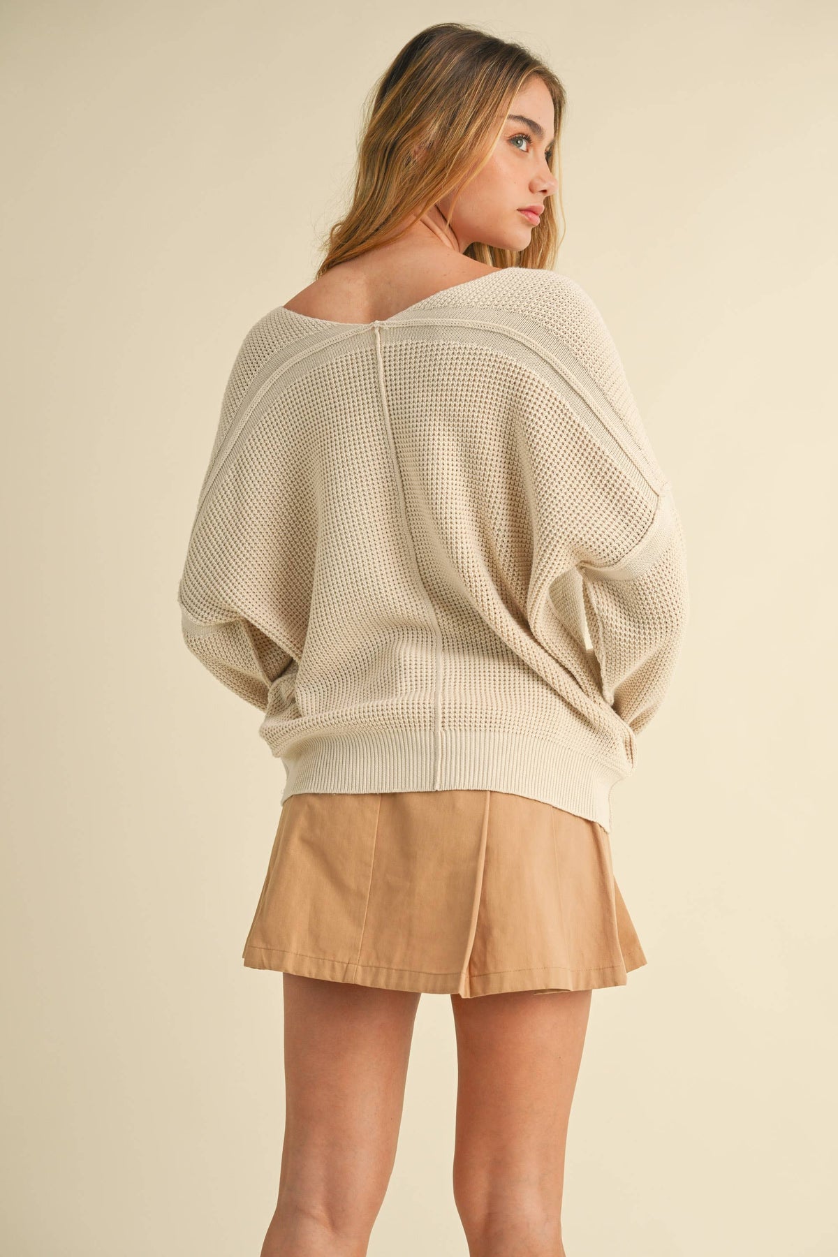 V-Neck Loose Fit Oversized Textured Sweater