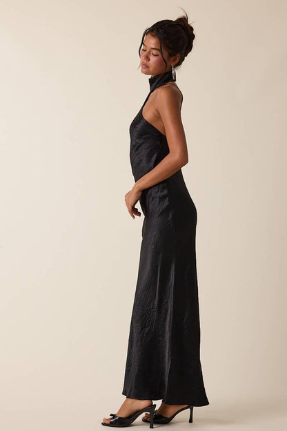 Backless Mock Neck Maxi Dress
