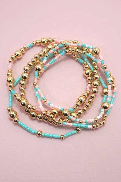 MULTI LAYER NATURAL STONE BALL CHAIN LINK BRACELET