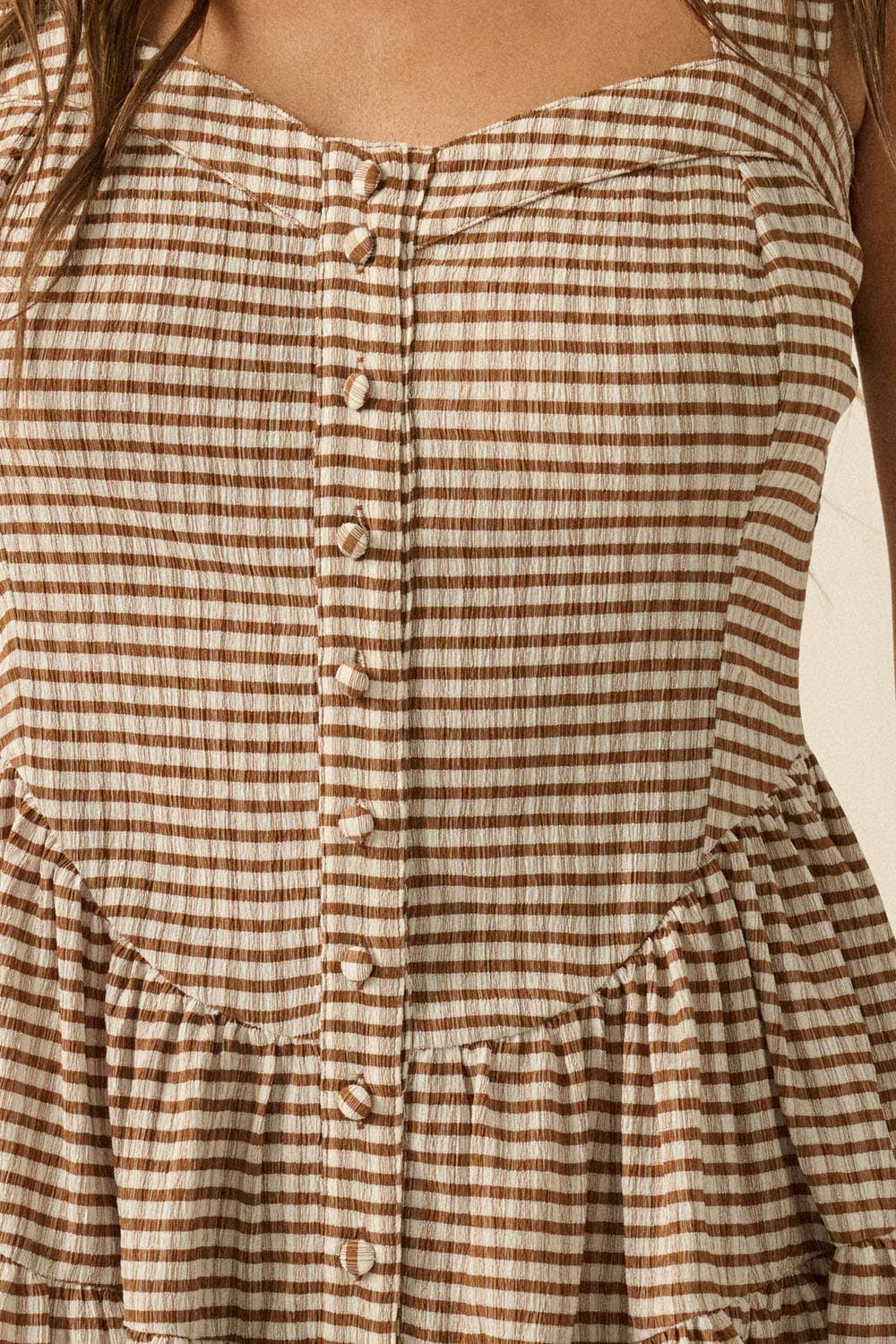 Gingham Sleeveless Fit-and-Flare Tiered Ruffle Romper