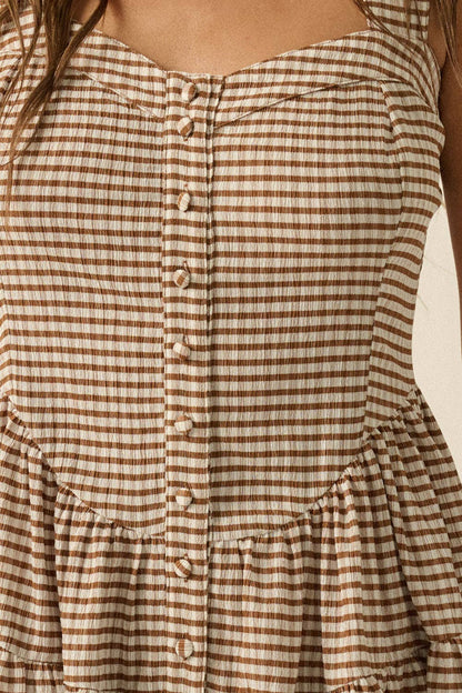 Gingham Sleeveless Fit-and-Flare Tiered Ruffle Romper