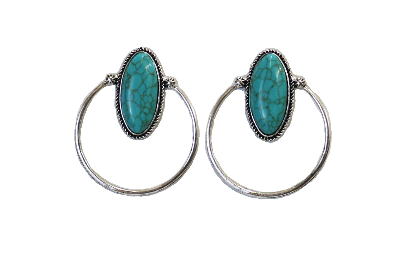 Turquoise Oval Post Earring with Hoop Accent
