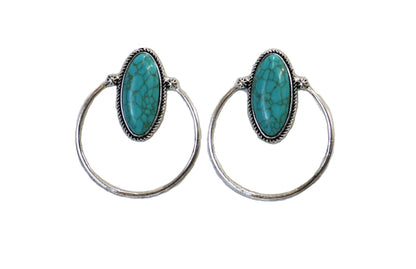 Turquoise Oval Post Earring with Hoop Accent