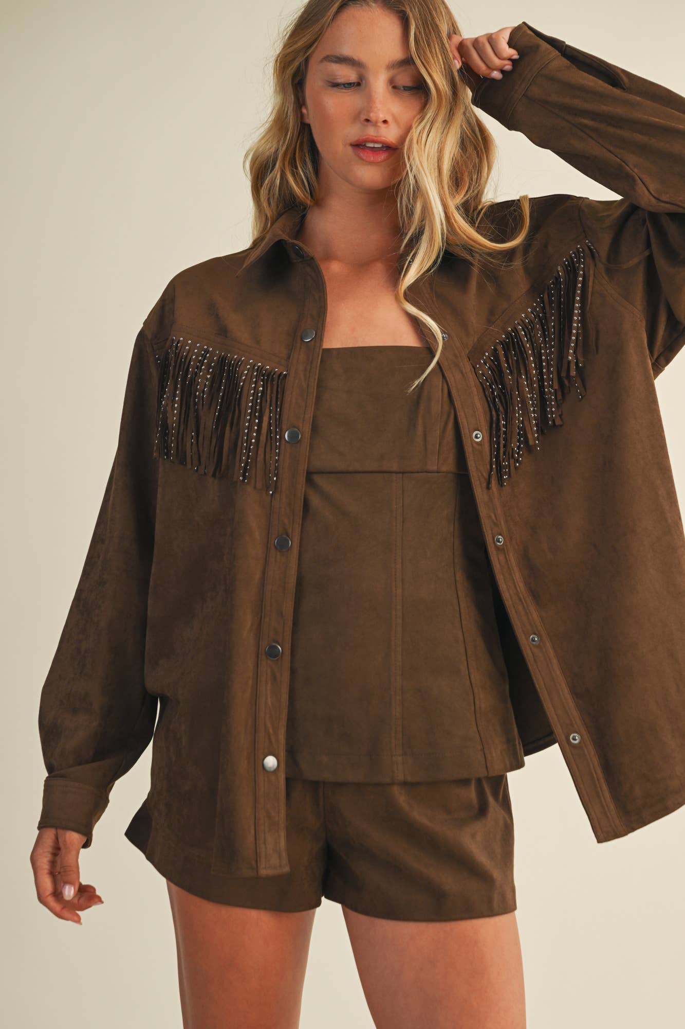Brown Studded Fringe Suede Jacket