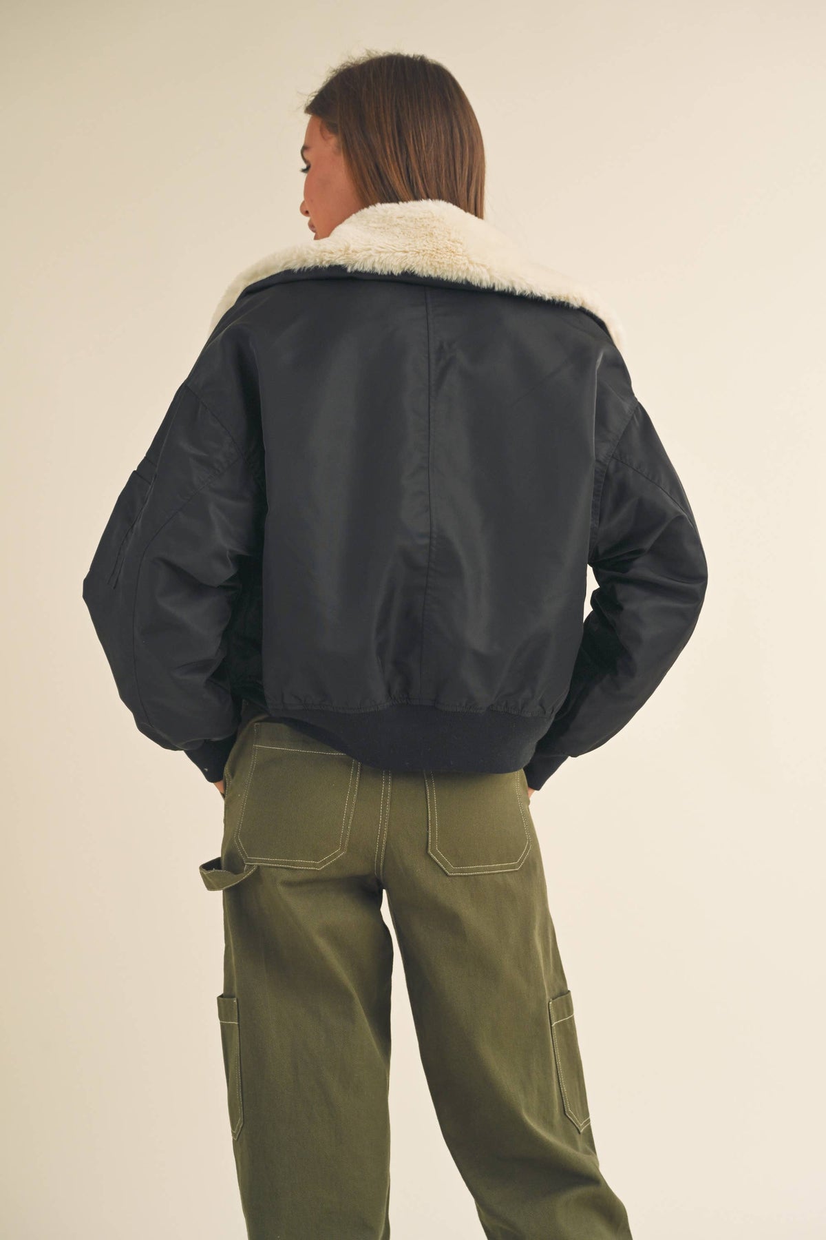 Fur collared bomber jacket