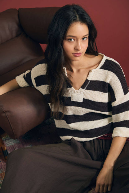 Wide Striped Short Sleeve Pull-Over