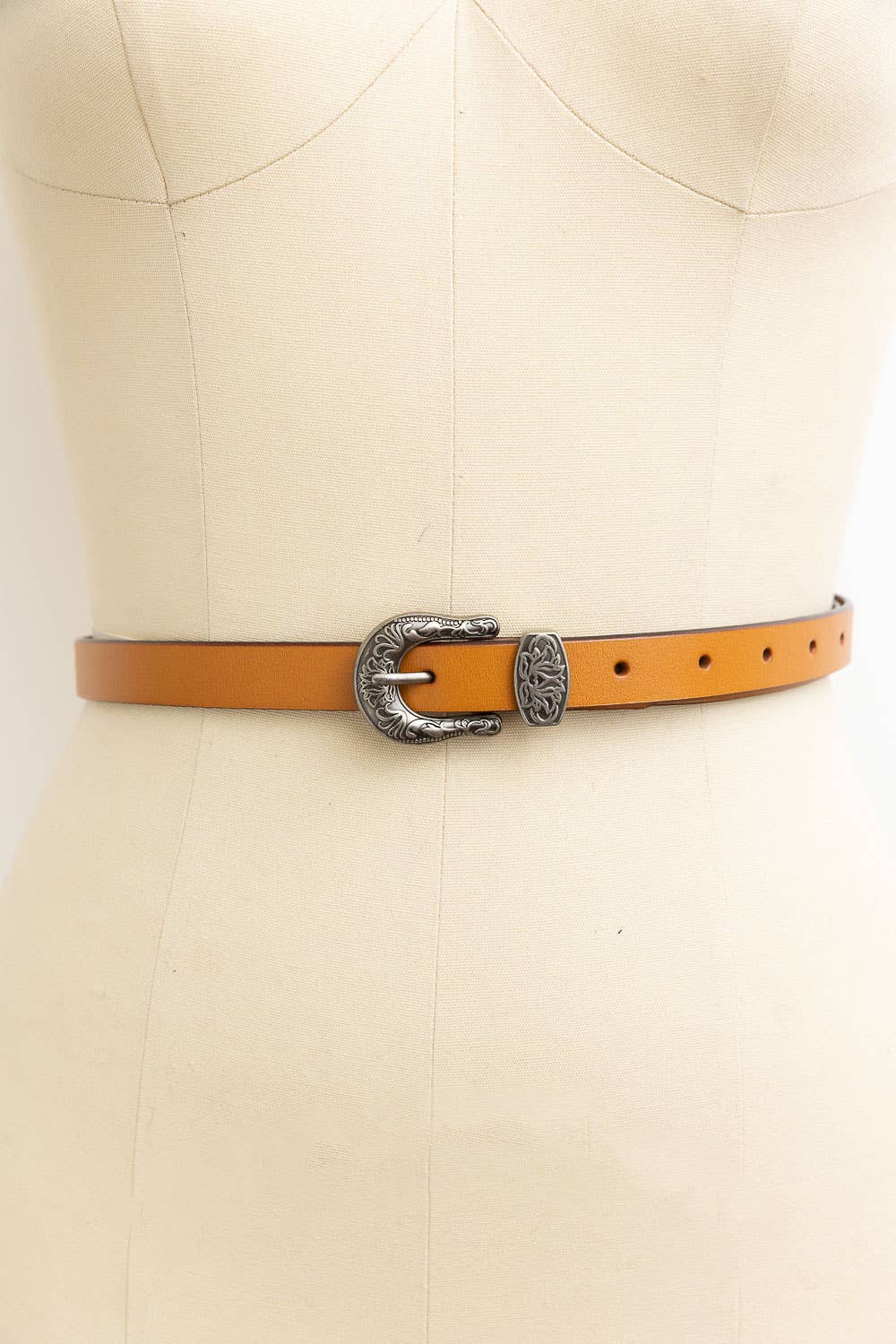 Western Style Skinny Leather Belt: Camel