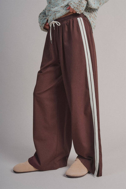 Wide Leg Side Stripe Linen Track Pant