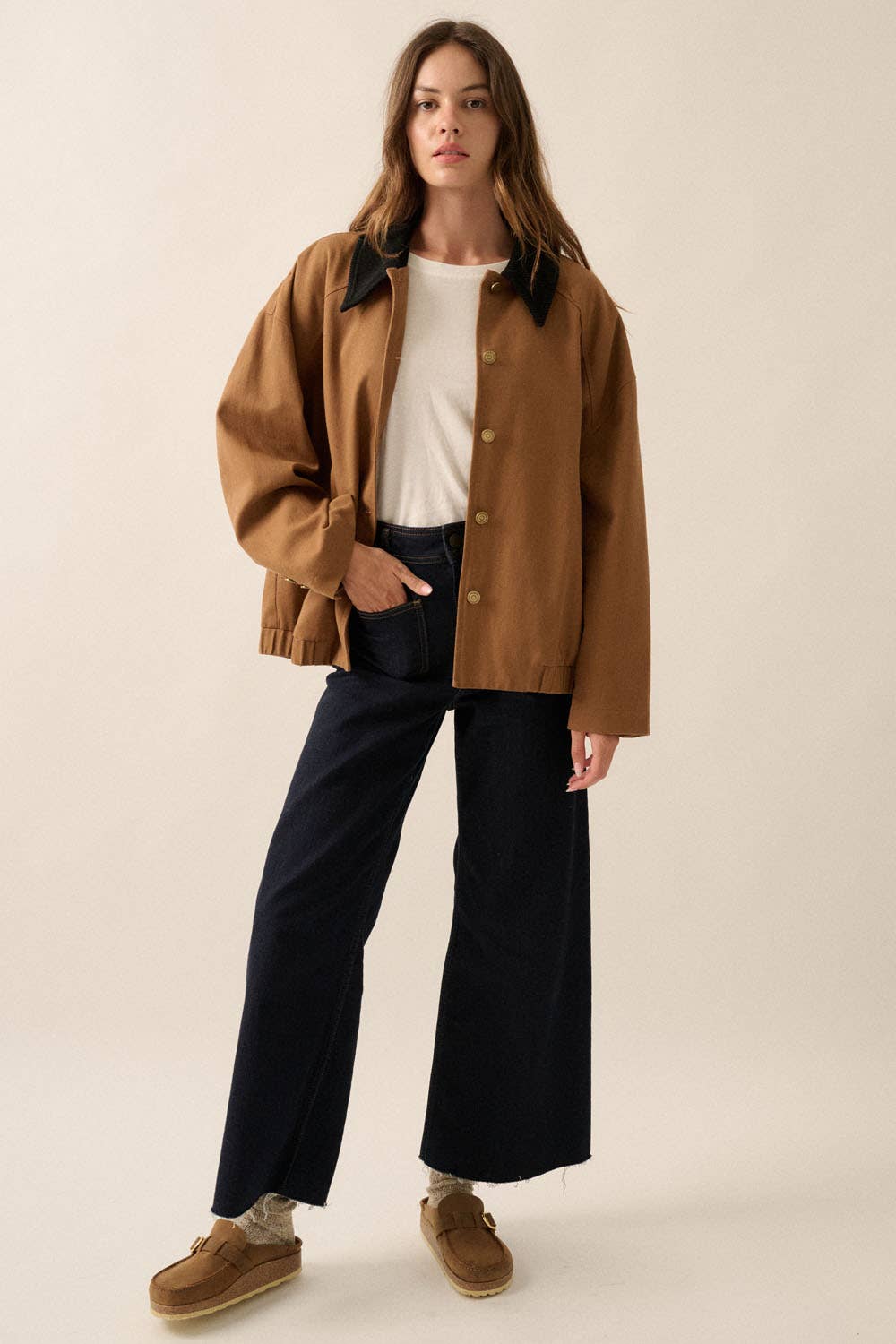 Corduroy Collar Oversize Twill Utility Jacket