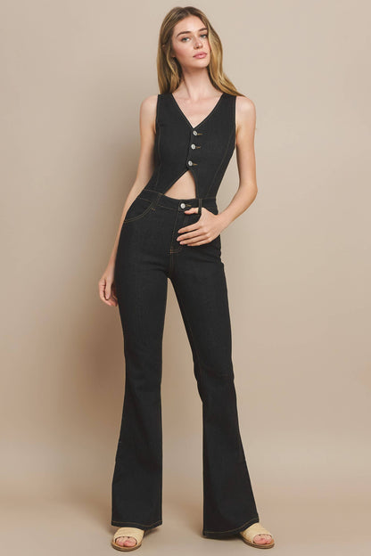 Cut-Out Black Denim Jumpsuit