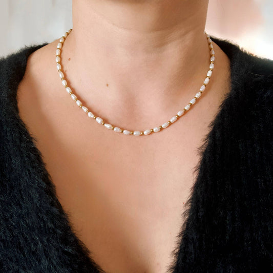 Gold Beaded Freshwater Pearl Necklace