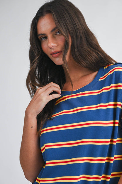 Striped Boxy Short Sleeve Tee - Navy