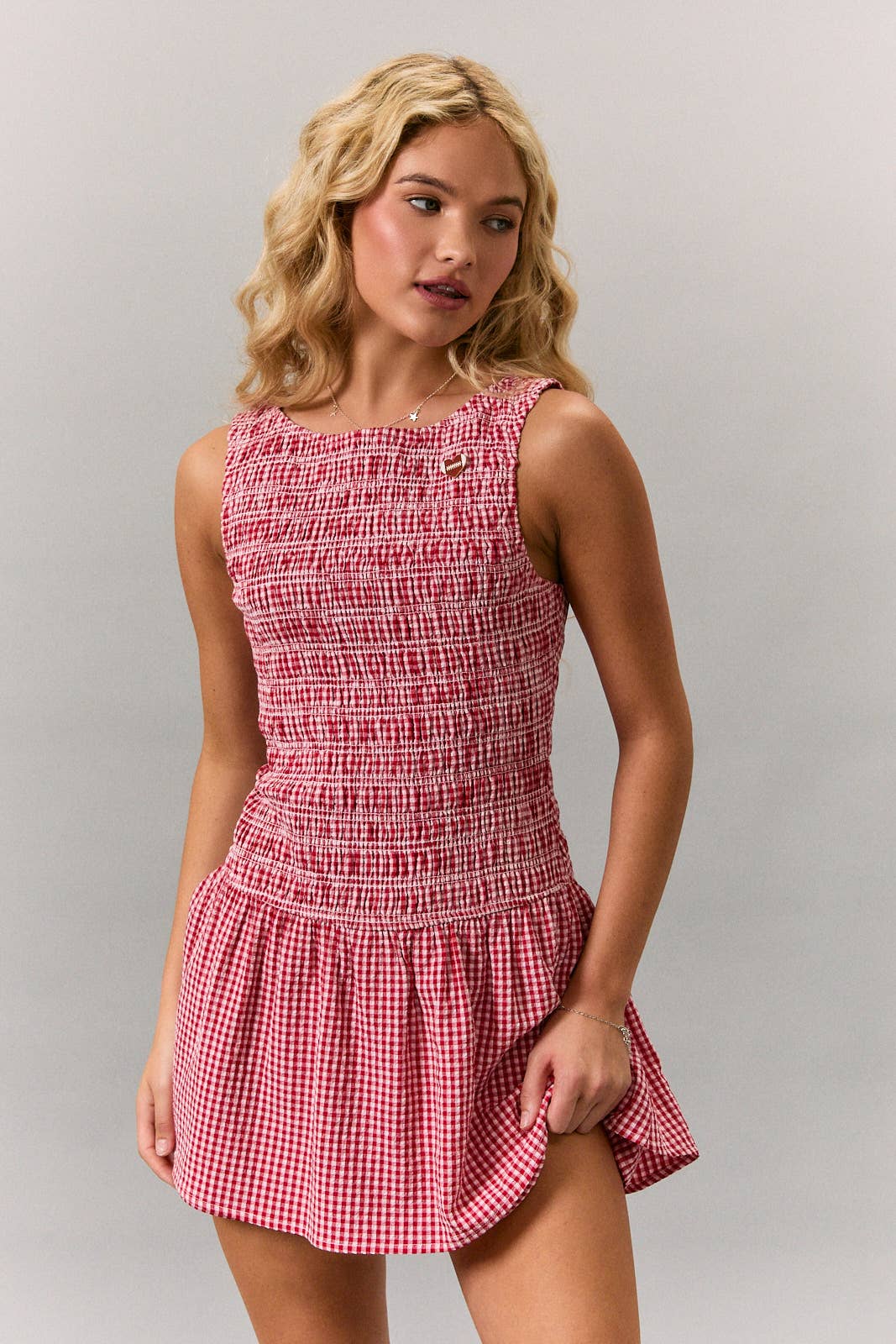 BOAT NECK SMOCKING BODICE LOW WAIST ROMPER