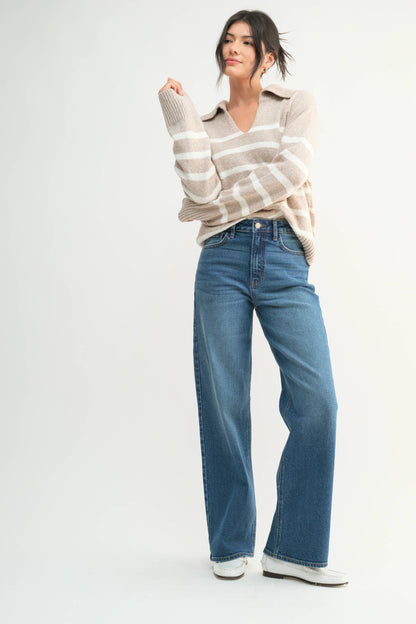 High Rise Full Length Straight Jeans