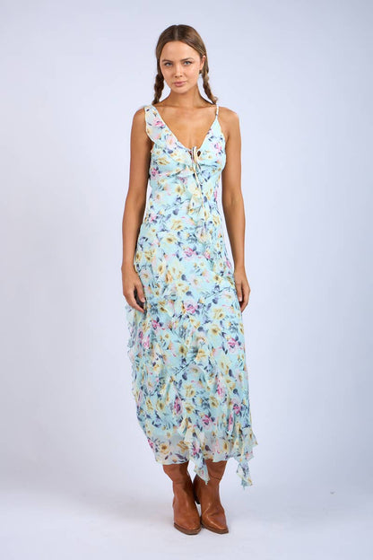 Floral Unbalanced Strap Maxi Dress