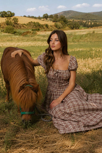 Smocked Waist Plaid Midi Dress