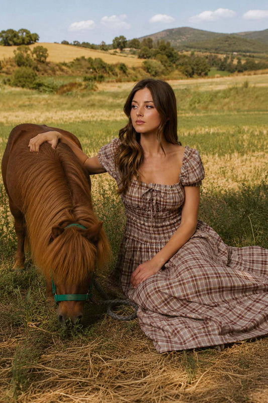 Smocked Waist Plaid Midi Dress