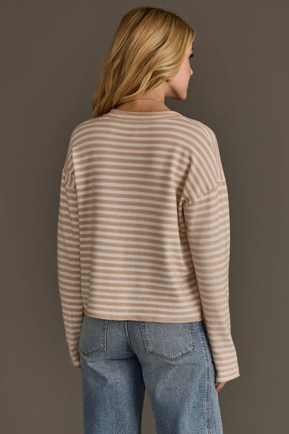 Beige & Off White Striped Cardigan