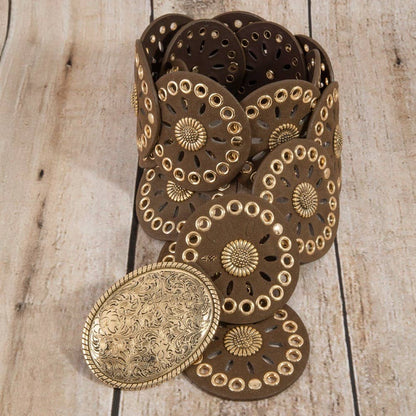Western Concho Disc Oval Buckle Belt