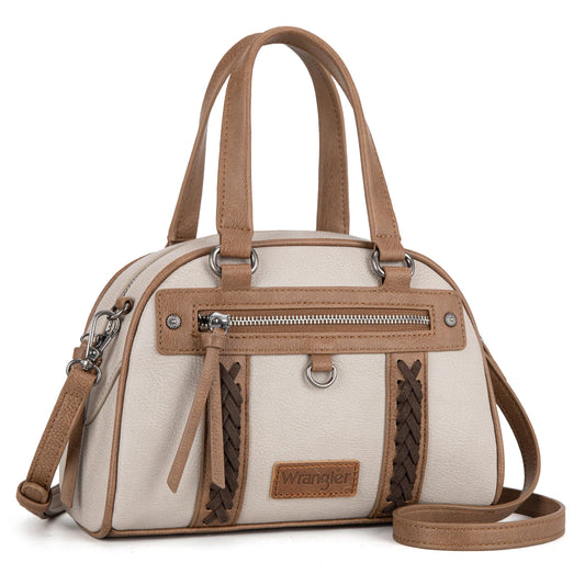 Wrangler Whipstitch Collection Satchel/Crossbody Bag -Light Grey