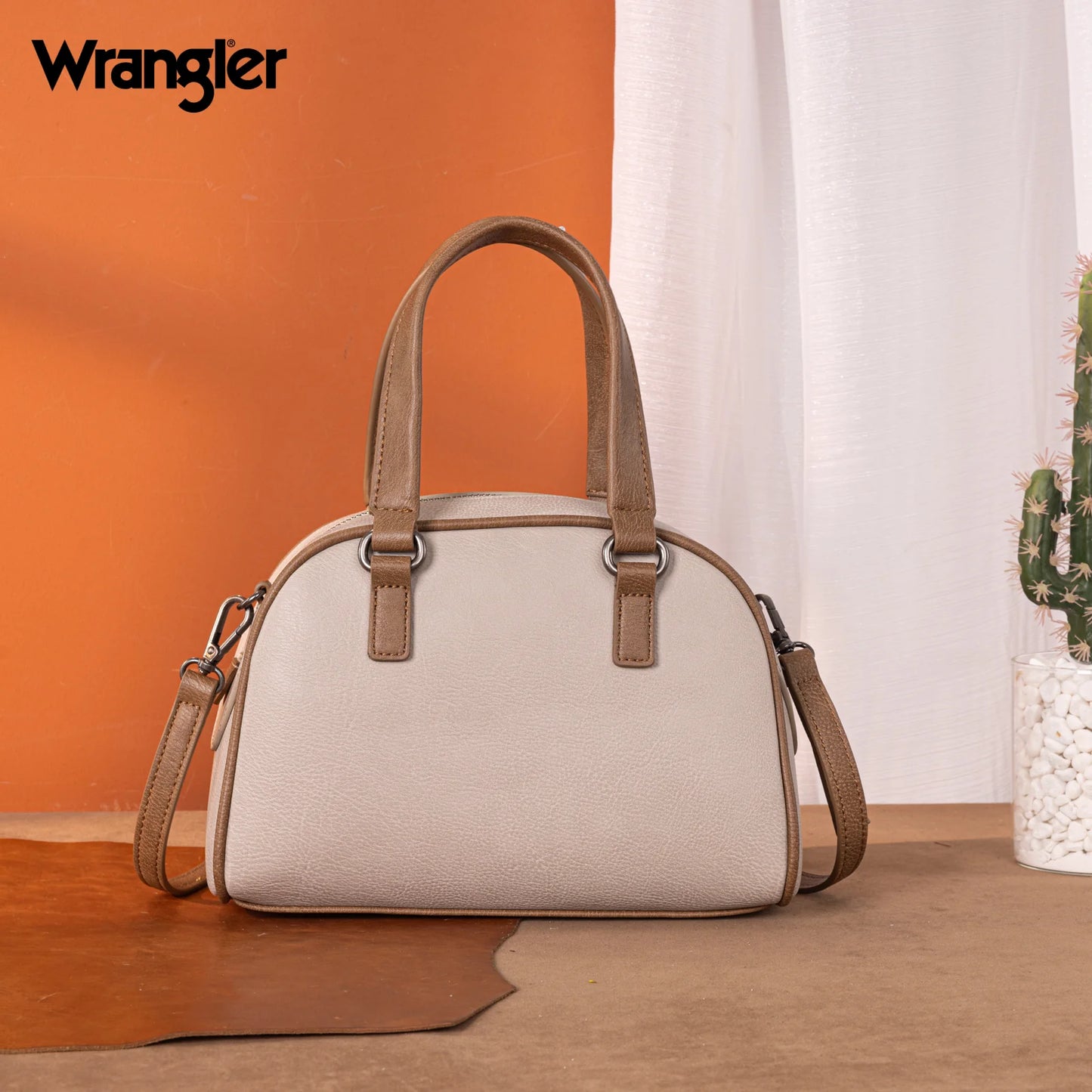 Wrangler Whipstitch Collection Satchel/Crossbody Bag -Light Grey
