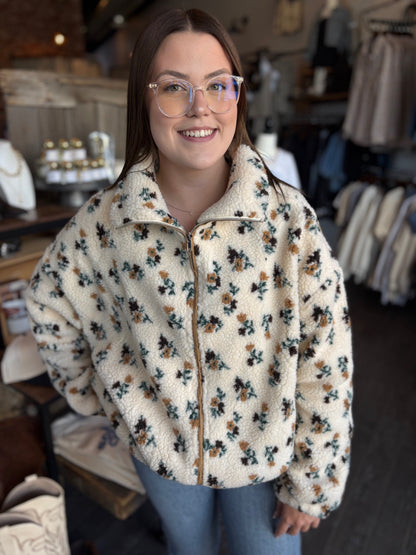 Neutral Bloom Zip-Up Sherpa Jacket