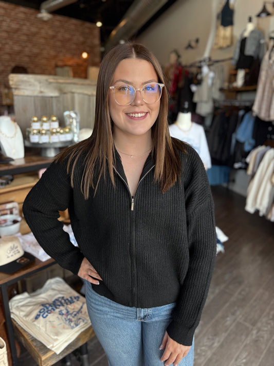 Front Zip Mock-Neck Cardigan